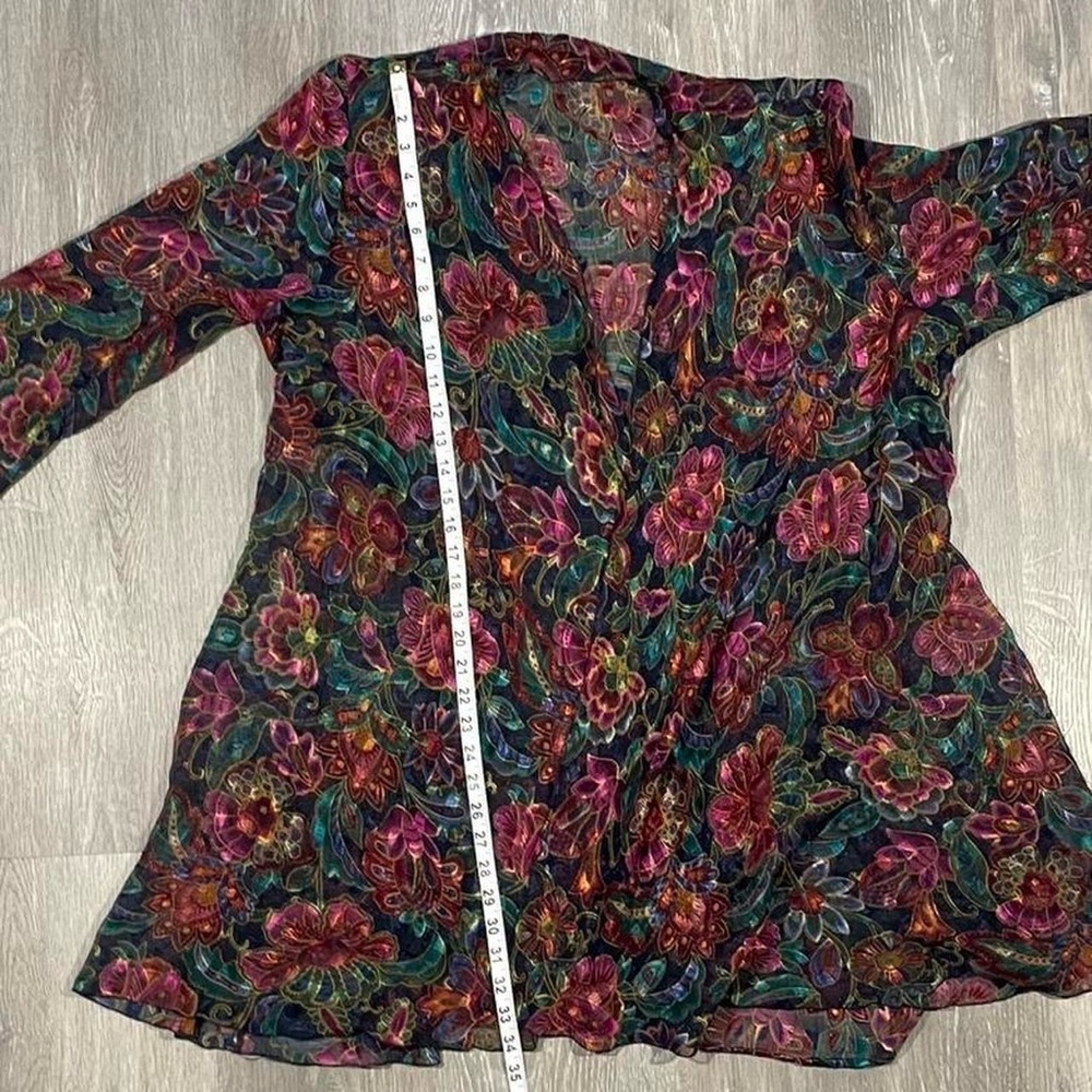 Sheer Floral Velvet Burnout Kimono Duster | Boho Open Front Layering Piece - Picture 6 of 6